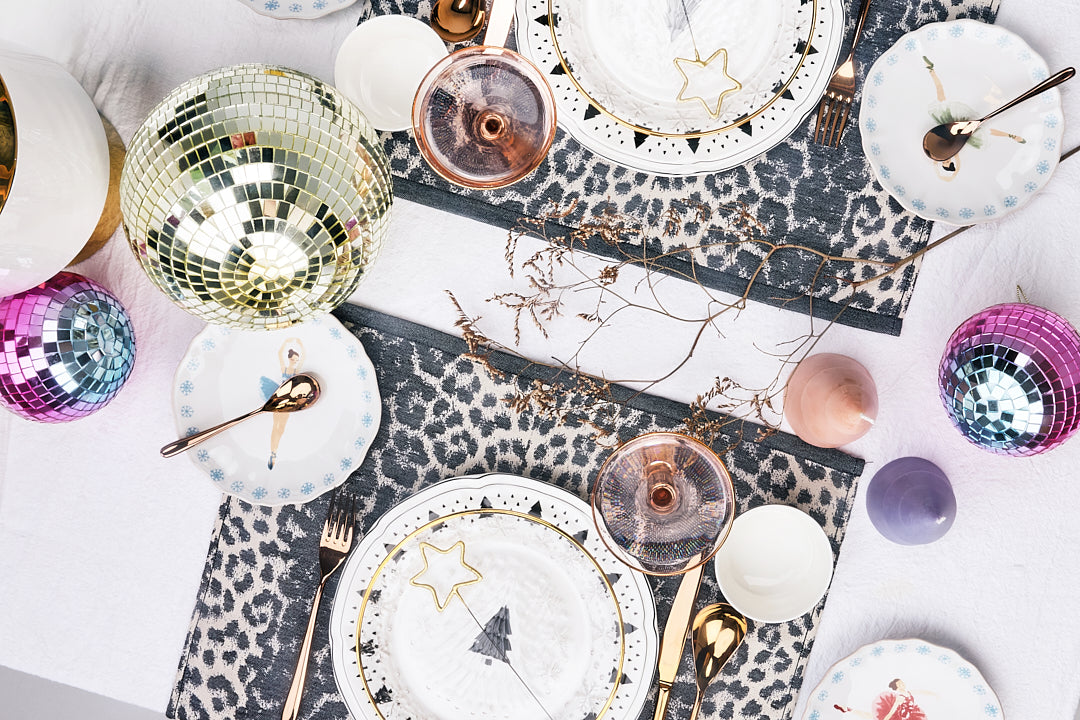 Theedoeken I love leopard - black / sand met lurex bies - 50 x 70 cm (6 stuks)