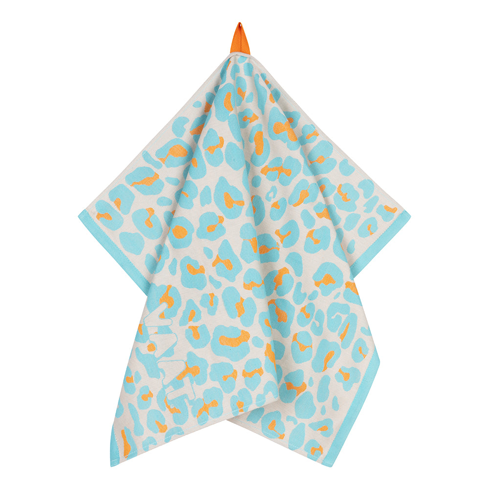 Tea towels I love leopard - Tiffany turquoise / Hermès orange - 50 x 70 cm (6 pieces)