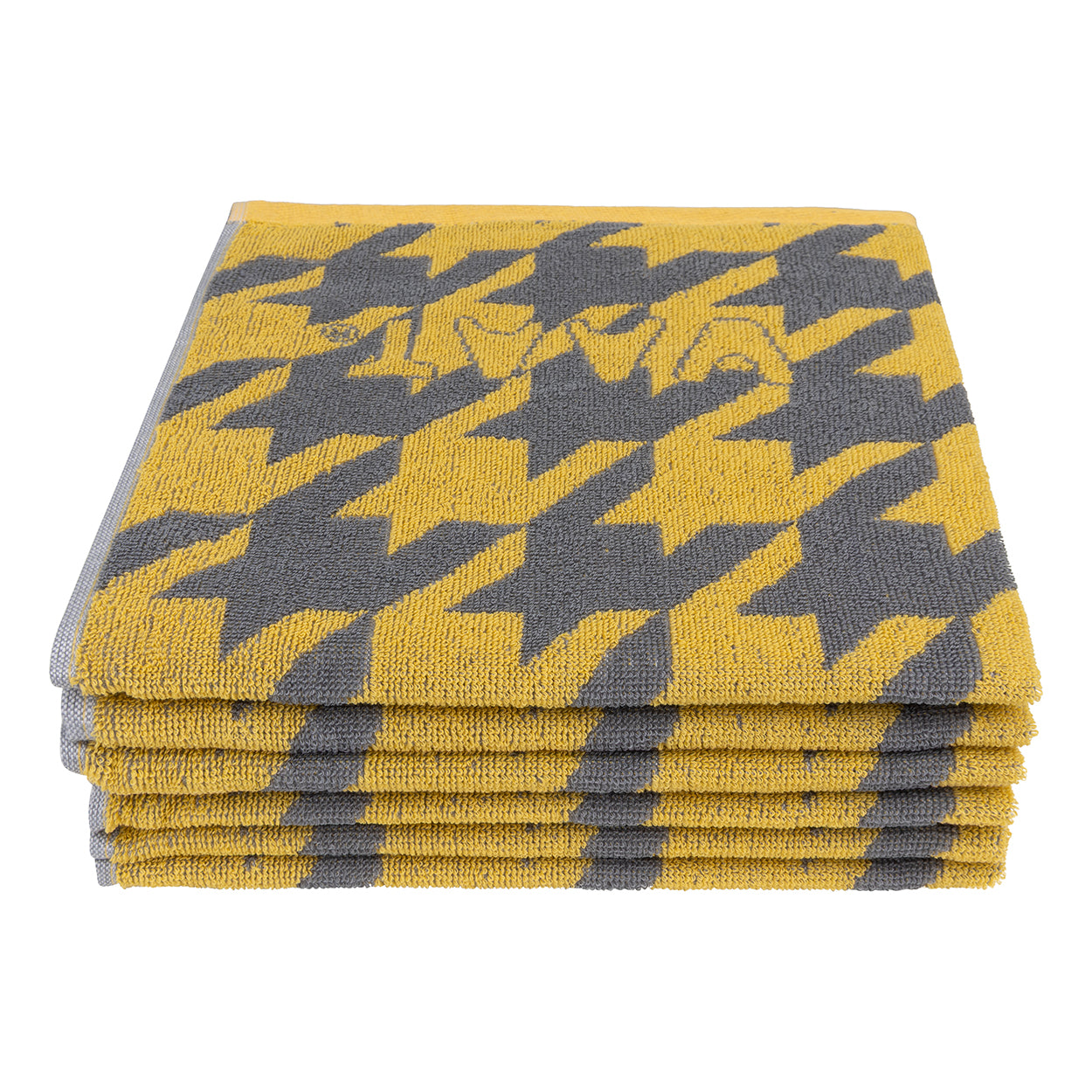 Keukenhanddoeken I love pied-de-poule - yellow / grey - 50 x 60 cm (6 stuks)