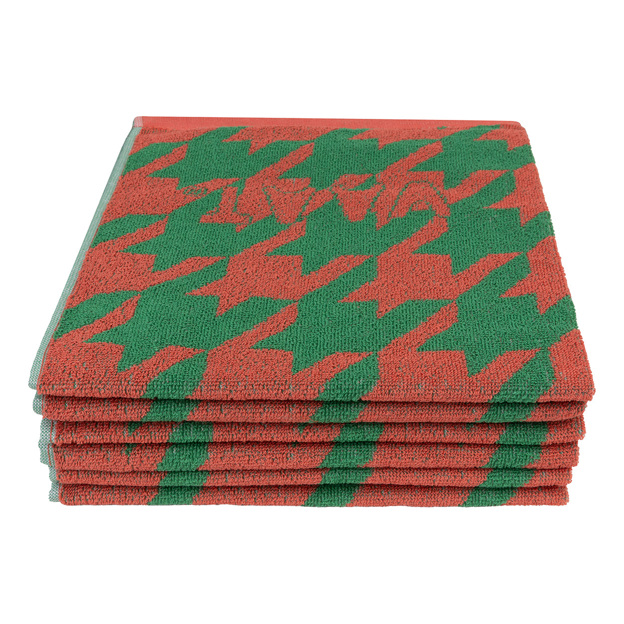 Keukenhanddoeken I love pied-de-poule - coral / green - 50 x 60 cm (6 stuks)