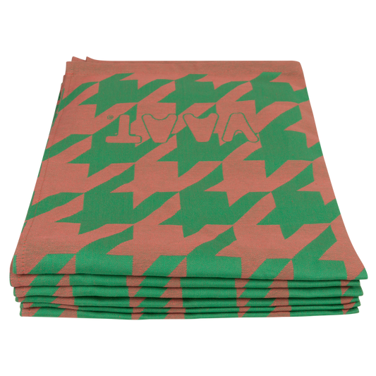 Tea towels I love pied-de-poule - coral / green - 50 x 70 cm (6 pieces)