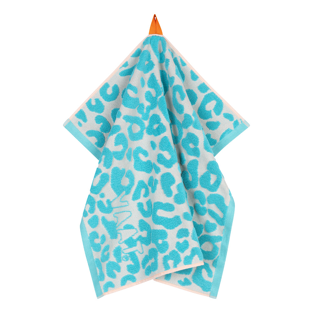 Set keukenhanddoeken I love leopard met reliëf  turquoise / soft pink  - 50 x 60 cm (6 stuks)