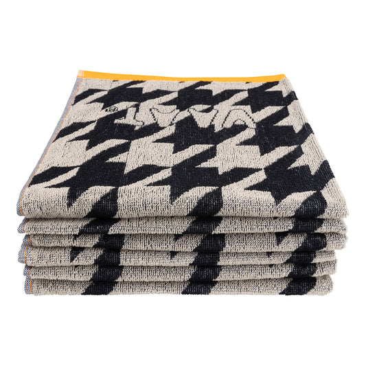 Set keukenhanddoeken I love pied-de-poule - black / sand - 50 x 60 cm (6 stuks)