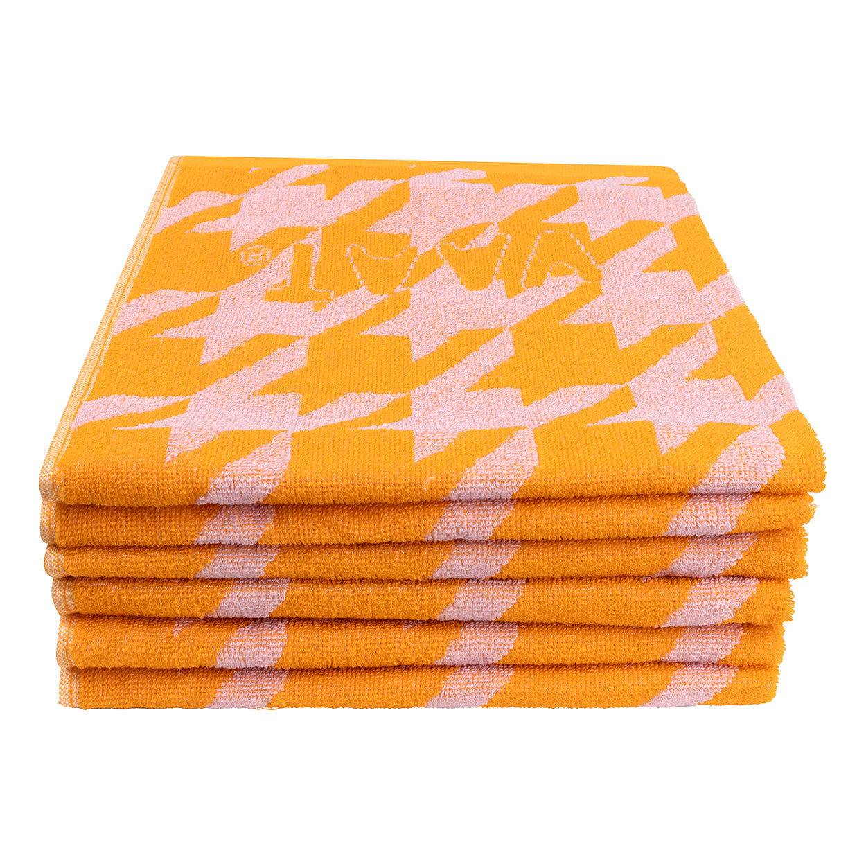 Set keukenhanddoeken I love pied-de-poule - pink / orange - 50 x 60 cm (6 stuks)