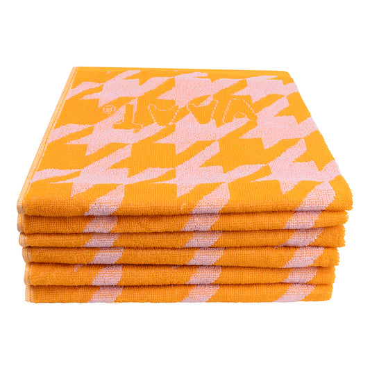 Set keukenhanddoeken I love pied-de-poule - pink / orange - 50 x 60 cm (6 stuks)