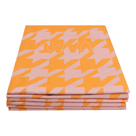 Set theedoeken I love pied-de-poule - pink / orange - 50 x 70 cm (6 stuks)
