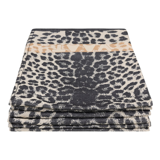 Set theedoeken I love leopard - black / sand  met lurex bies - 50 x 70 cm (6 stuks)