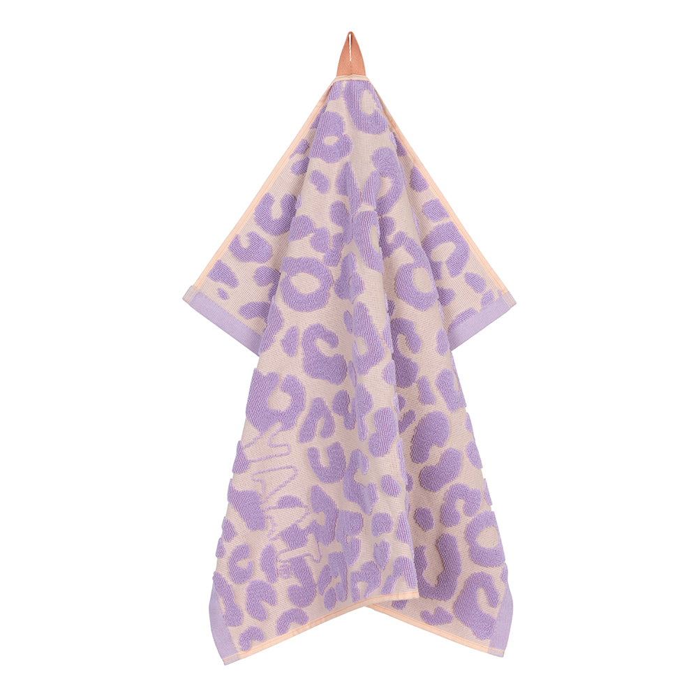 Set keukenhanddoeken I love leopard met reliëf lilac / soft pink - 50 x 60 cm (6 stuks)