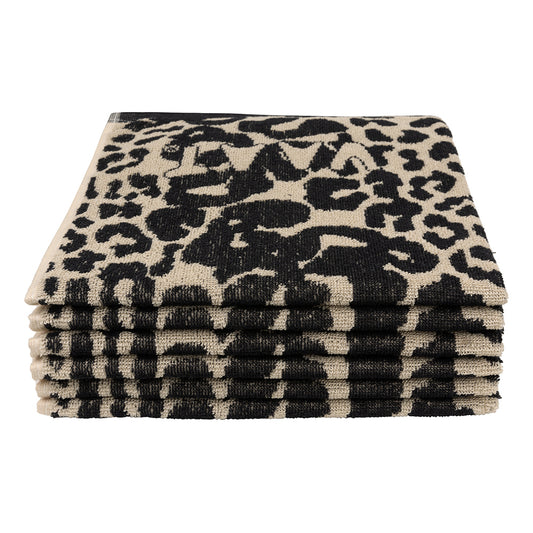 Set keukenhanddoeken I love leopard black / sand - 50 x 60 cm (6 stuks)