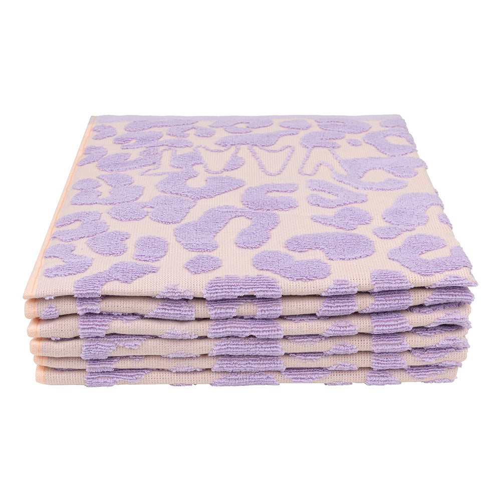 Set keukenhanddoeken I love leopard met reliëf lilac / soft pink - 50 x 60 cm (6 stuks)