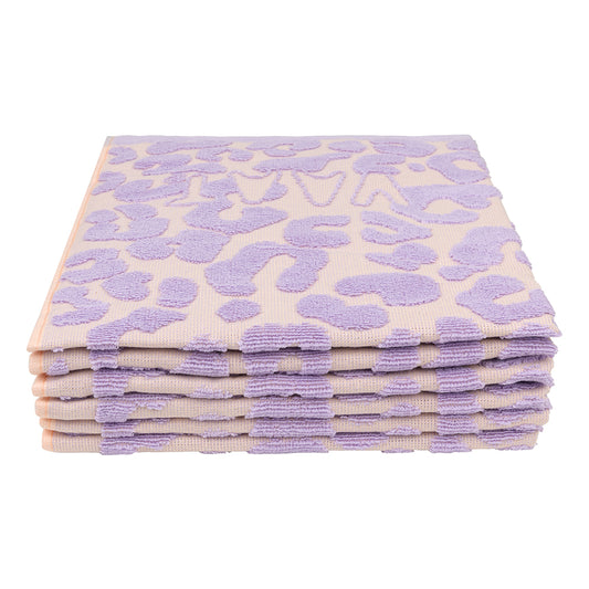 Set keukenhanddoeken I love leopard met reliëf lilac / soft pink - 50 x 60 cm (6 stuks)