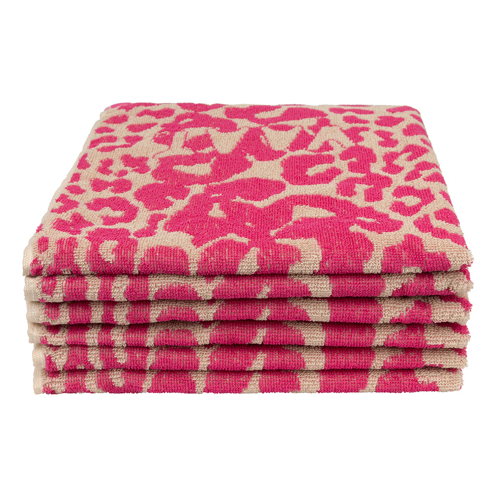 Set keukenhanddoeken I love leopard pink / sand - 50 x 60 cm (6 stuks)